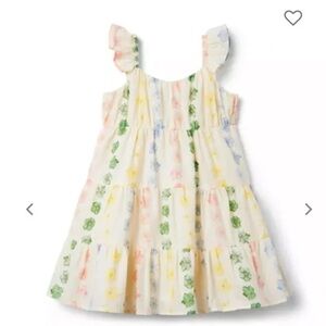 Janie and Jack Floral Ruffle Dress - Cream and Green